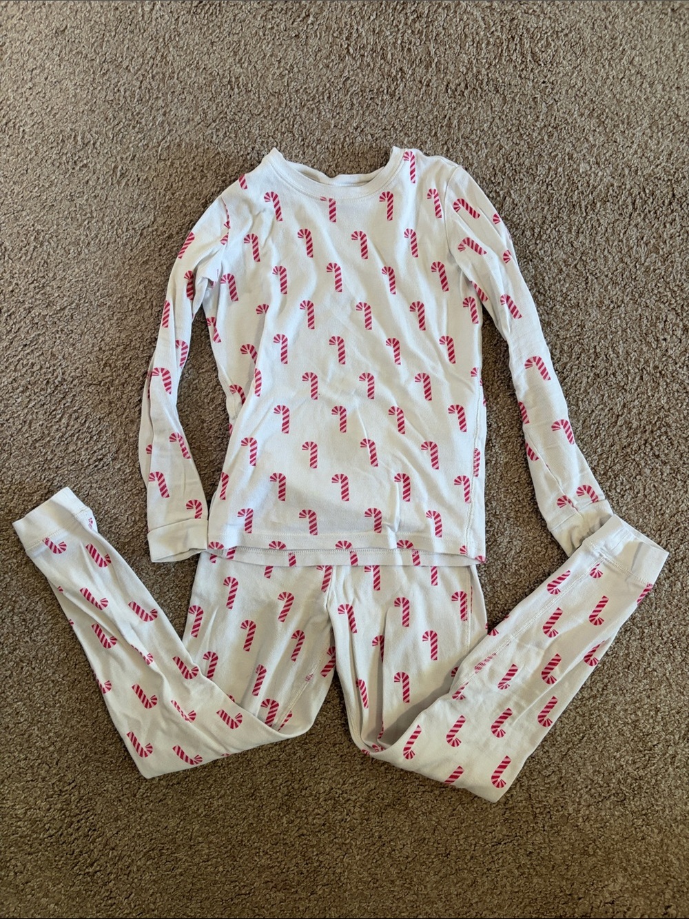 Primary White Pajama Set with Pink Candy Cane Pattern